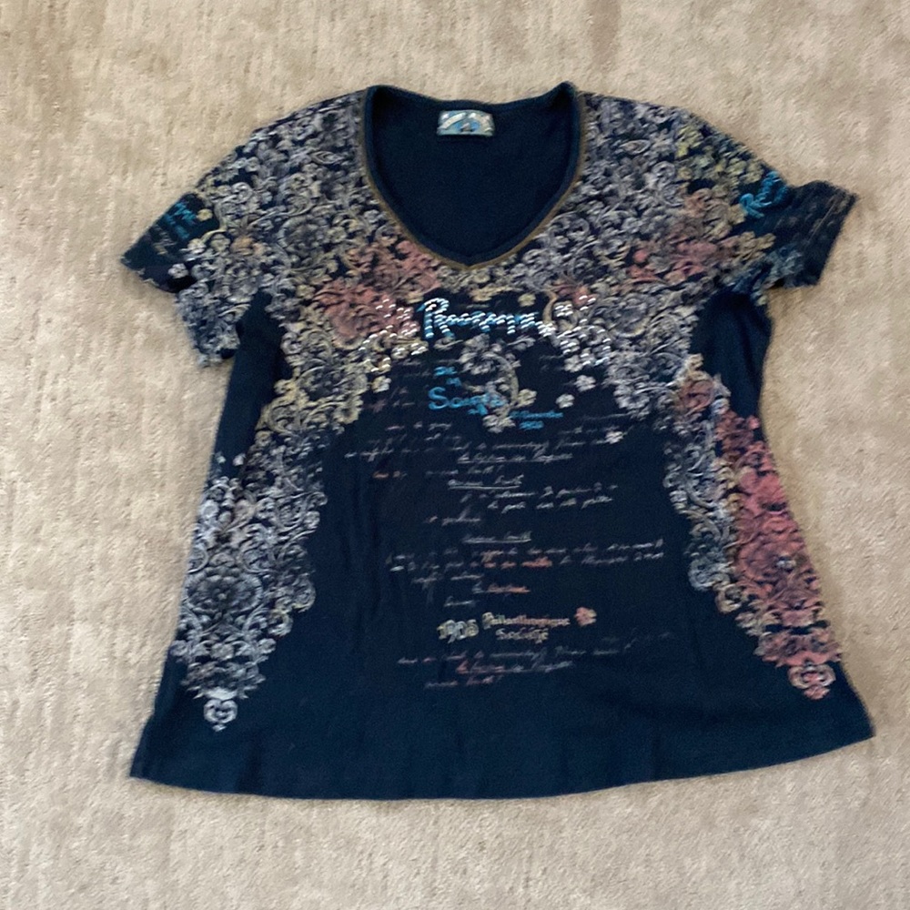 Vanilla Sugar Vintage Graphic Shirt Short Sleeve Y2K Rhinestone French 2x top